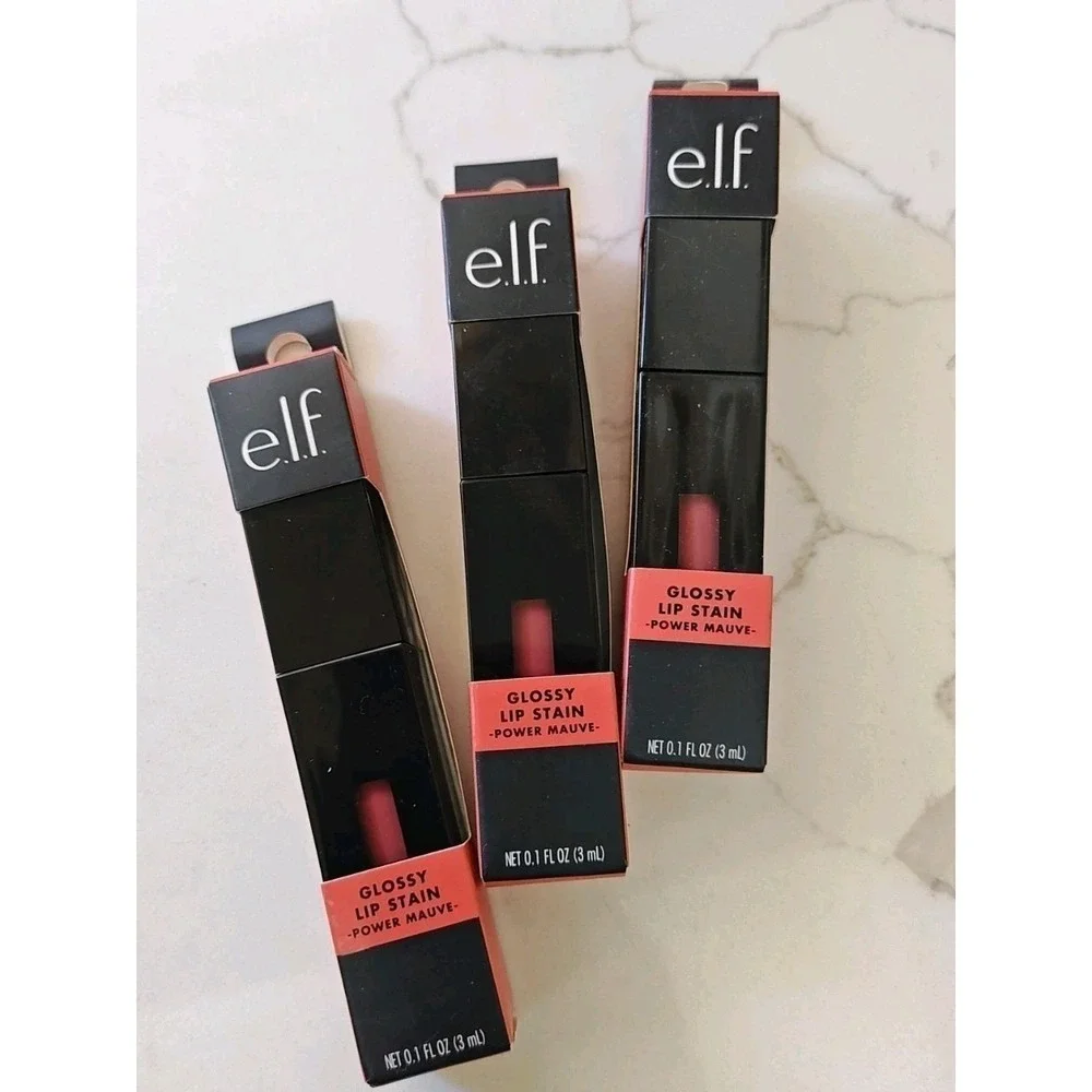 e.l.f. elf gossy Lip Stain Power Mauves 0.1 oz x 3 Gloss Balm Lipstick Pink Nude